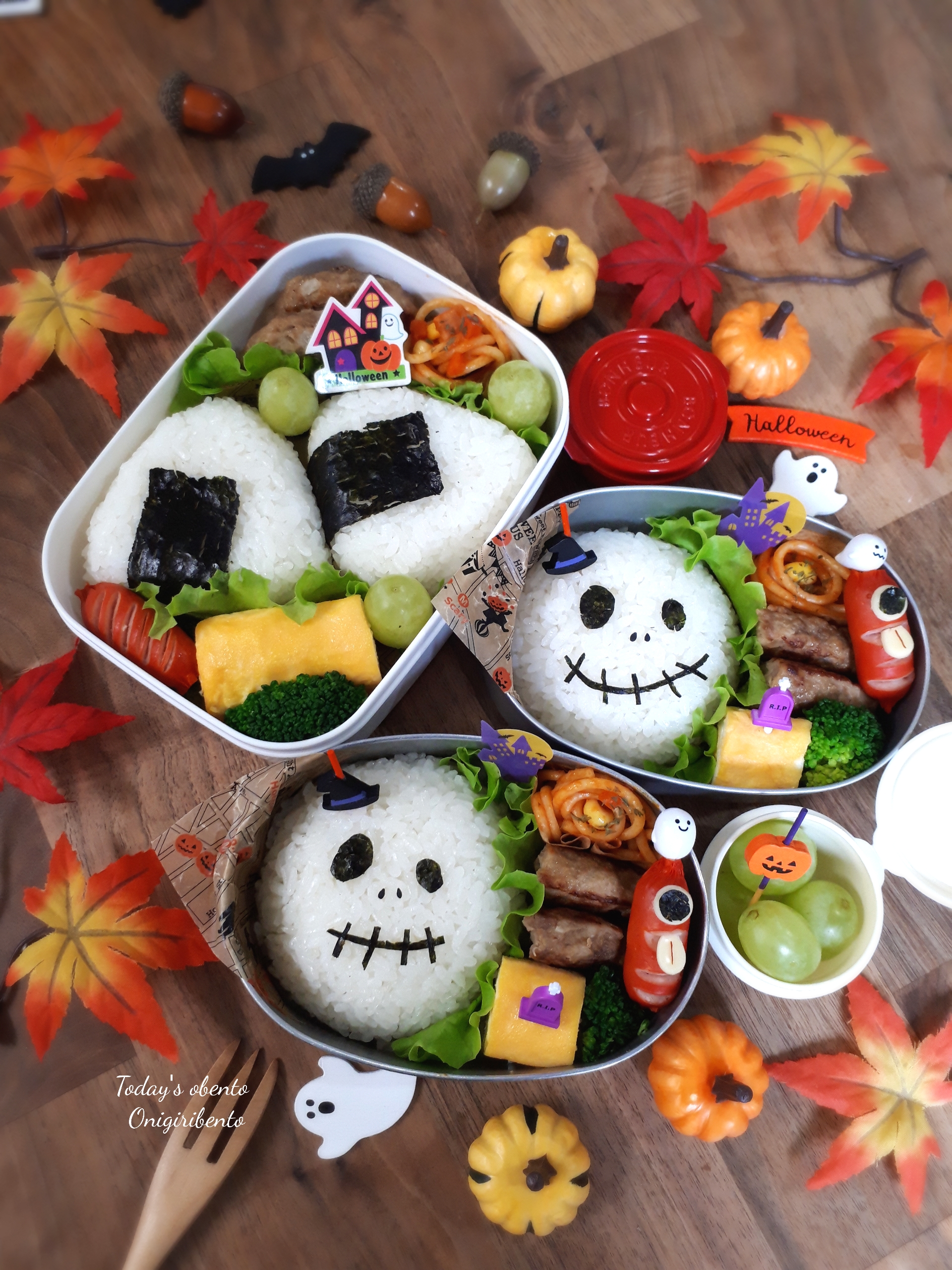 おにぎりとハンバーグのハロウィン弁当 Eatpick