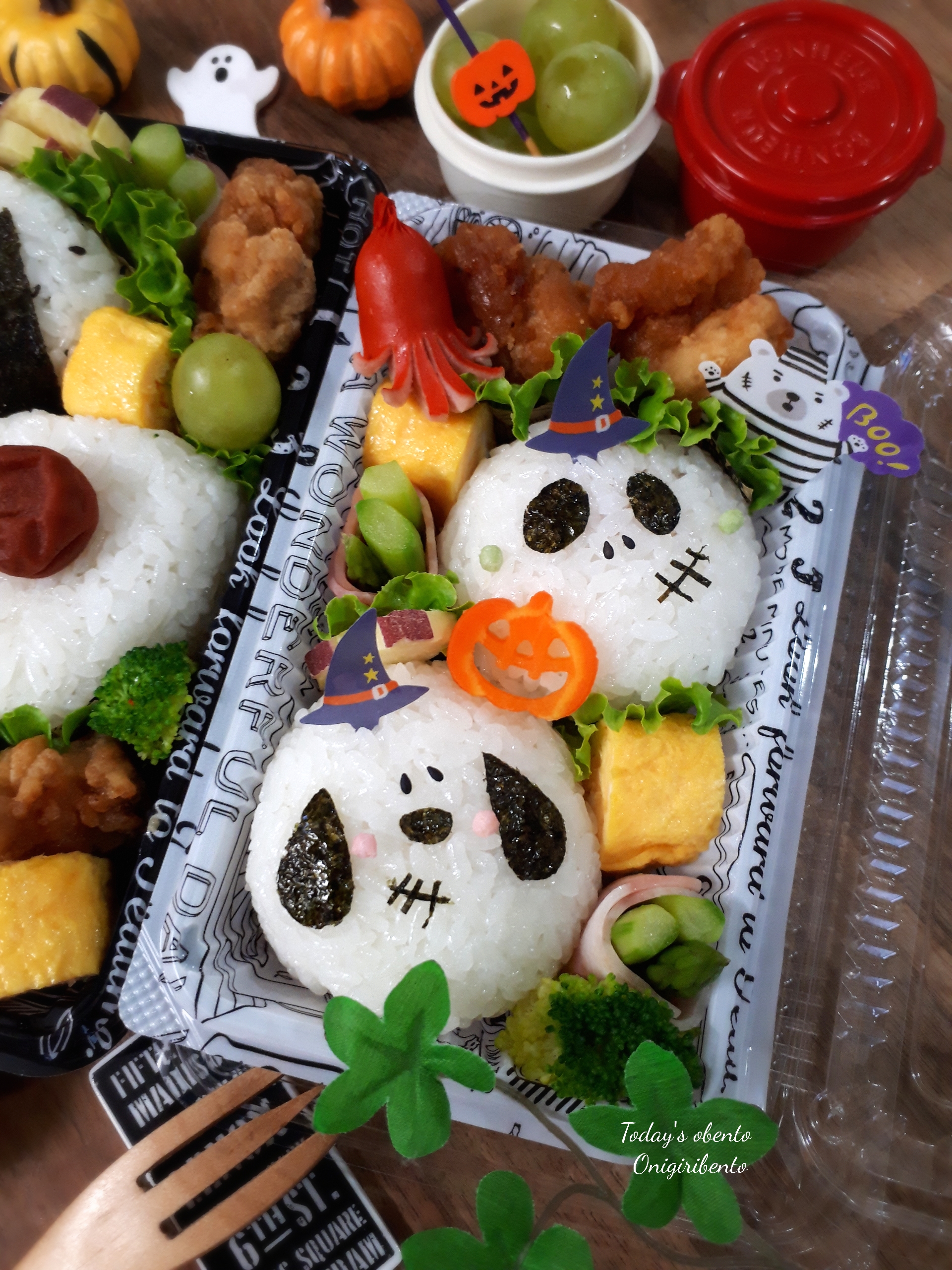 おにぎりと唐揚げのハロウィン弁当 Eatpick